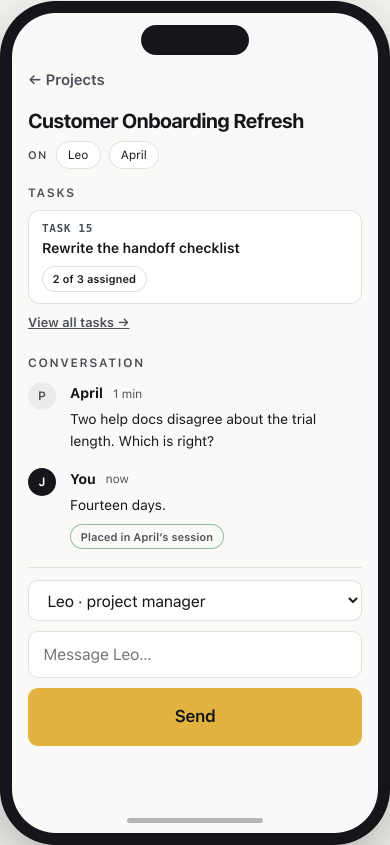 Customer Onboarding Refresh: members, conversation, and Task 15